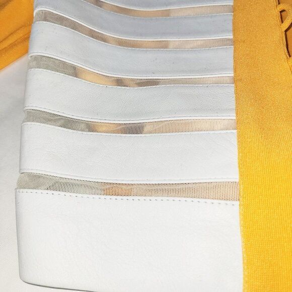 Andrea Isabella orange white leather sheer panel jumpsuit jacket set - Picture 8 of 9